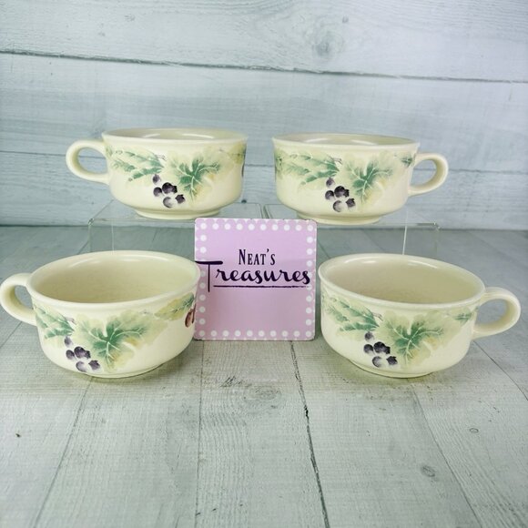 PfaltzgraffJAMBERRY Cherries Grapes Stoneware Handled Soup Chowder Mugs Set4